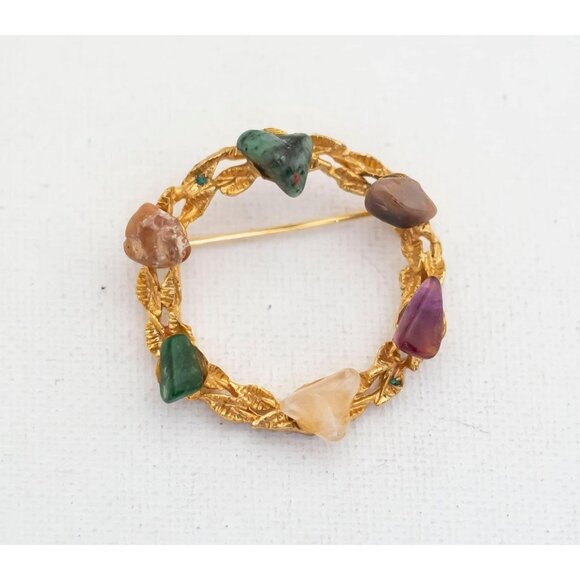 Colorful Crystals Circle Brooch - A3 - Picture 1 of 2